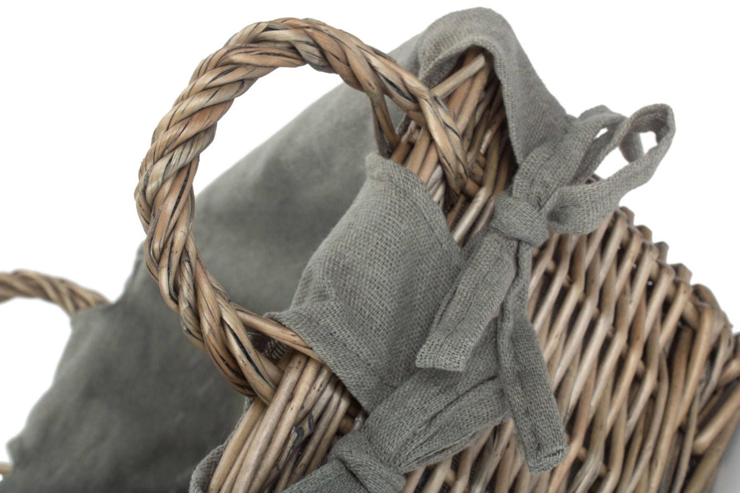 SMALL ANTIQUE WASH HANDLED STORAGE SOLUTION with GREY SAGE LINING