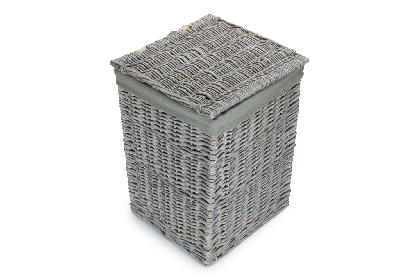 SMALL GREY WASH SQUARE LAUNDRY BASKET with GREY SAGE LINING