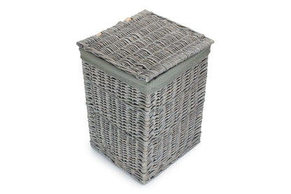 SMALL GREY WASH SQUARE LAUNDRY BASKET with GREY SAGE LINING