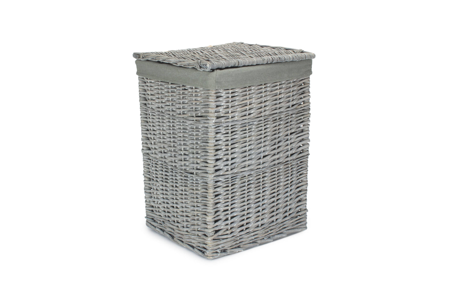 SMALL GREY WASH SQUARE LAUNDRY BASKET with GREY SAGE LINING