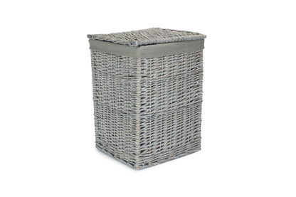 SMALL GREY WASH SQUARE LAUNDRY BASKET with GREY SAGE LINING