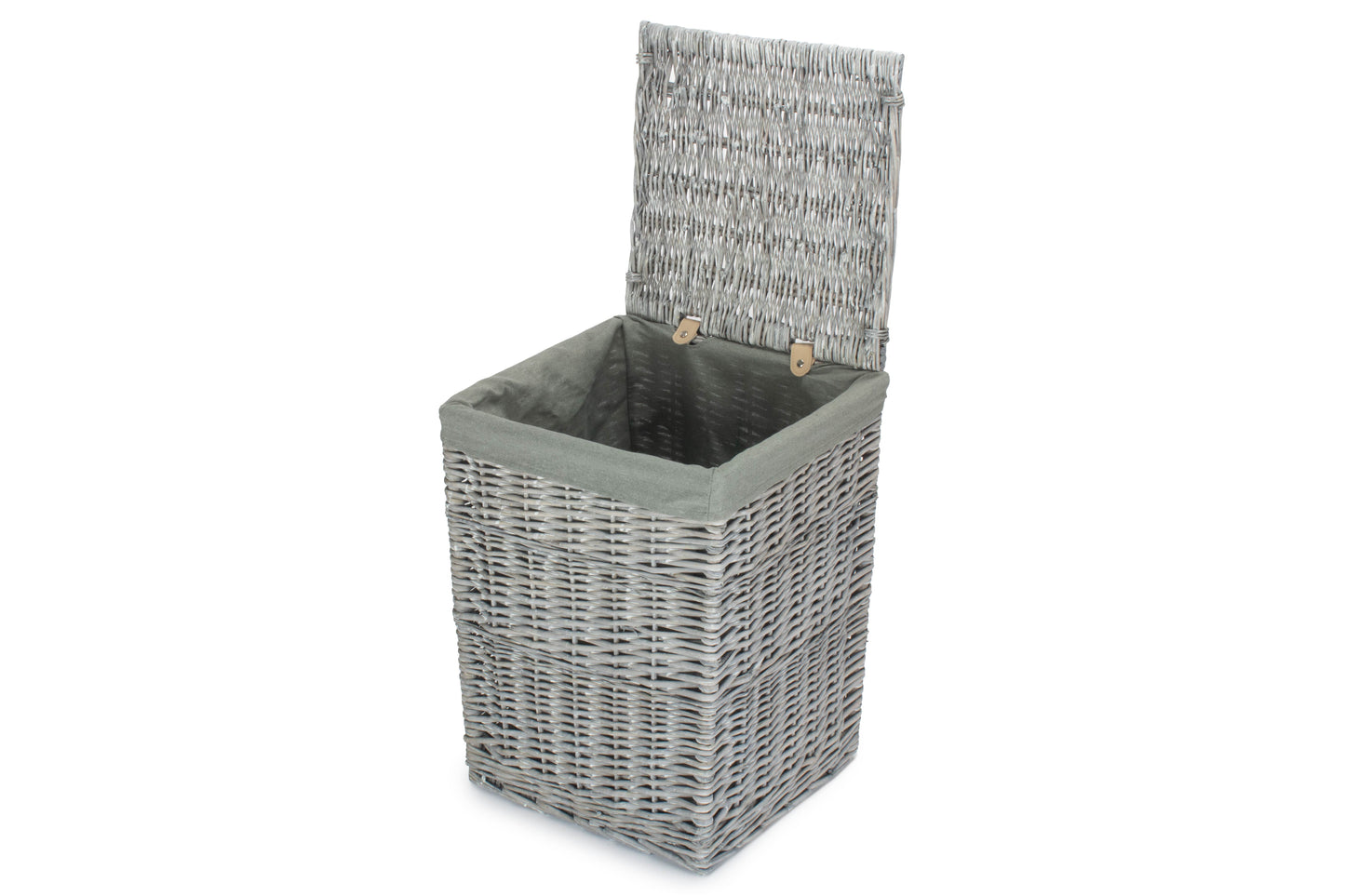 SMALL GREY WASH SQUARE LAUNDRY BASKET with GREY SAGE LINING