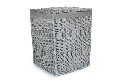 LARGE GREY WASH SQUARE LAUNDRY BASKET with GREY SAGE LINING
