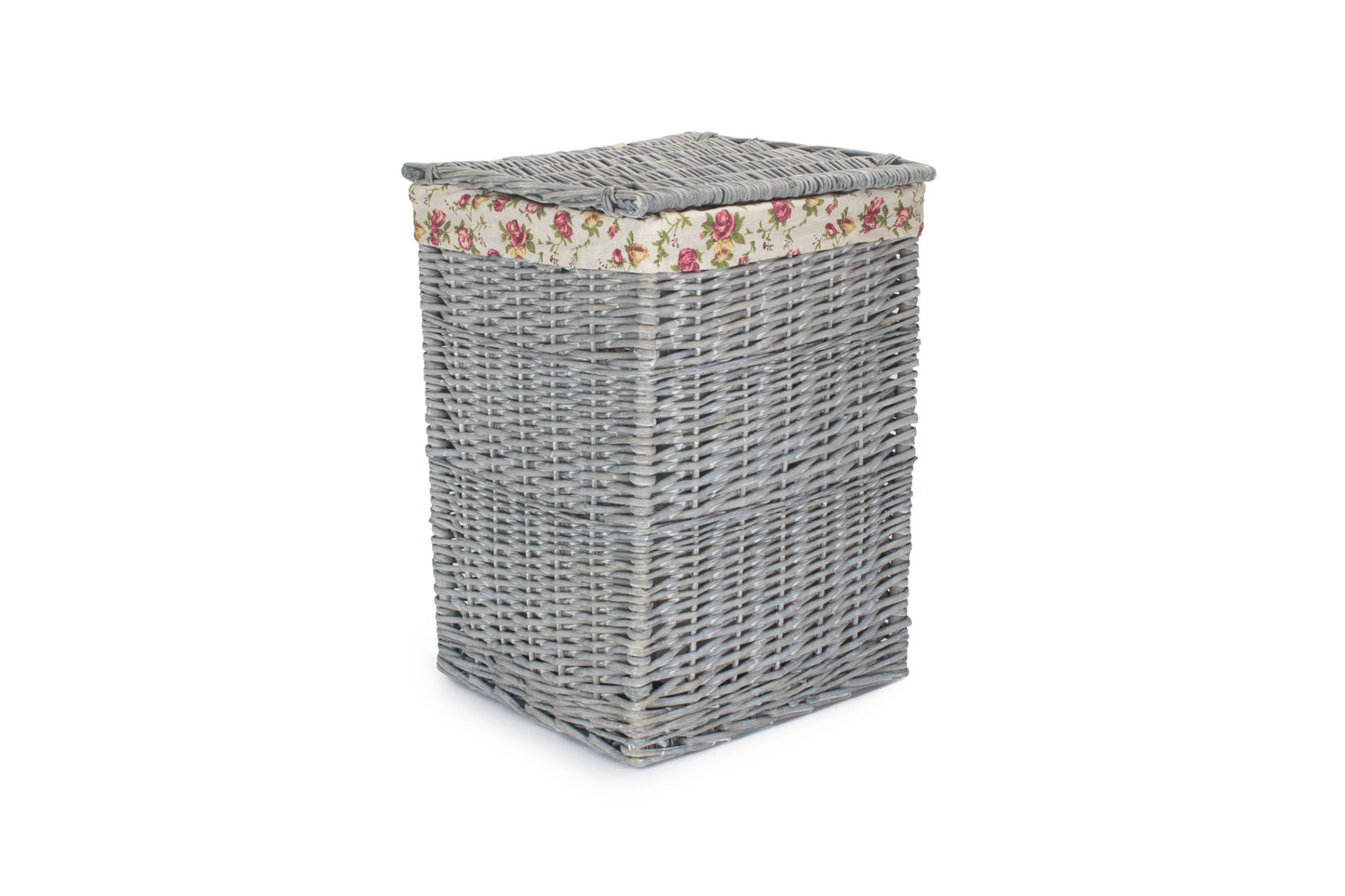 SMALL GREY WASH SQUARE LAUNDRY BASKET with GARDEN ROSE LINING