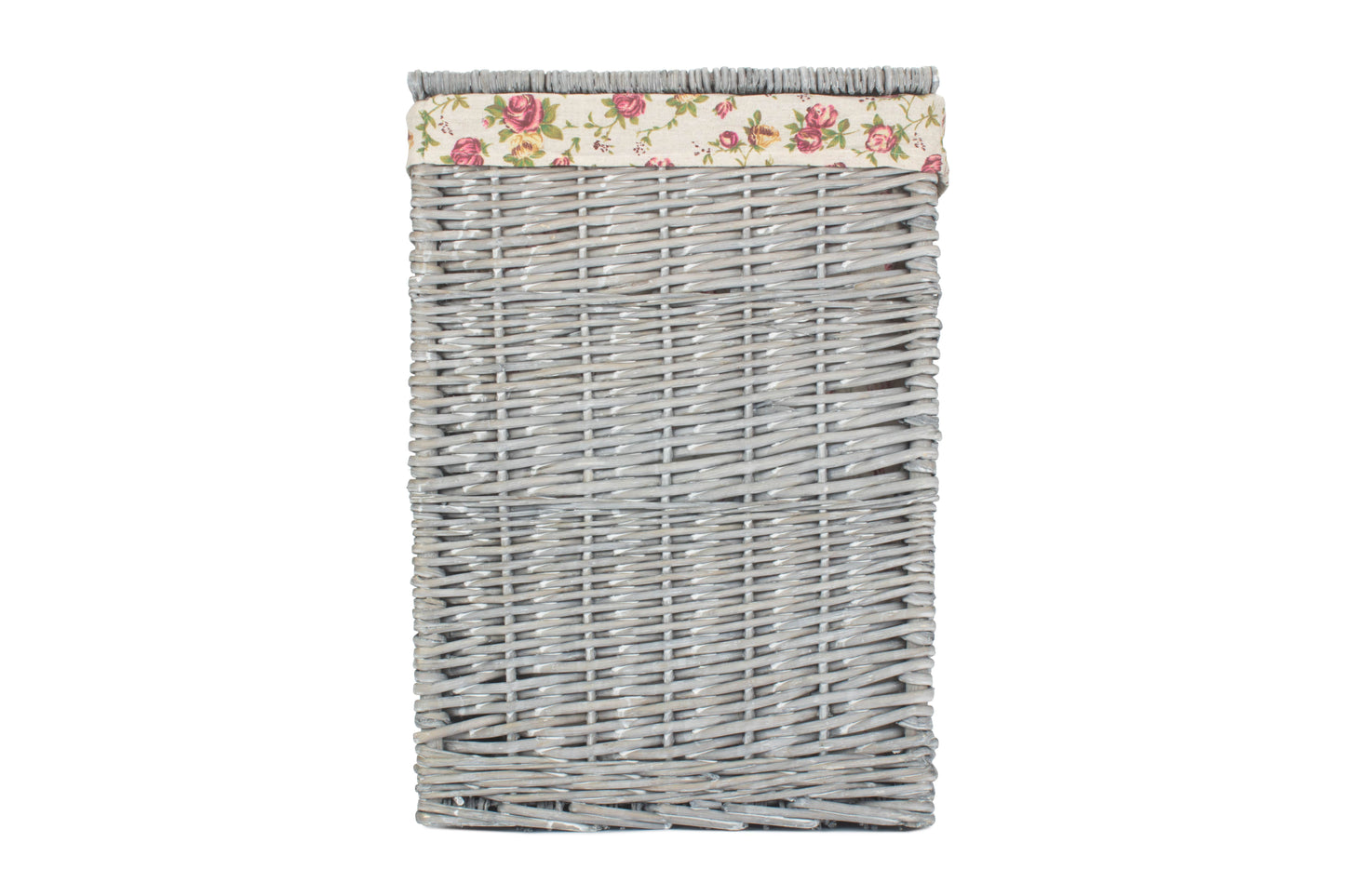 SMALL GREY WASH SQUARE LAUNDRY BASKET with GARDEN ROSE LINING