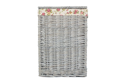 SMALL GREY WASH SQUARE LAUNDRY BASKET with GARDEN ROSE LINING