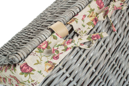 SMALL GREY WASH SQUARE LAUNDRY BASKET with GARDEN ROSE LINING
