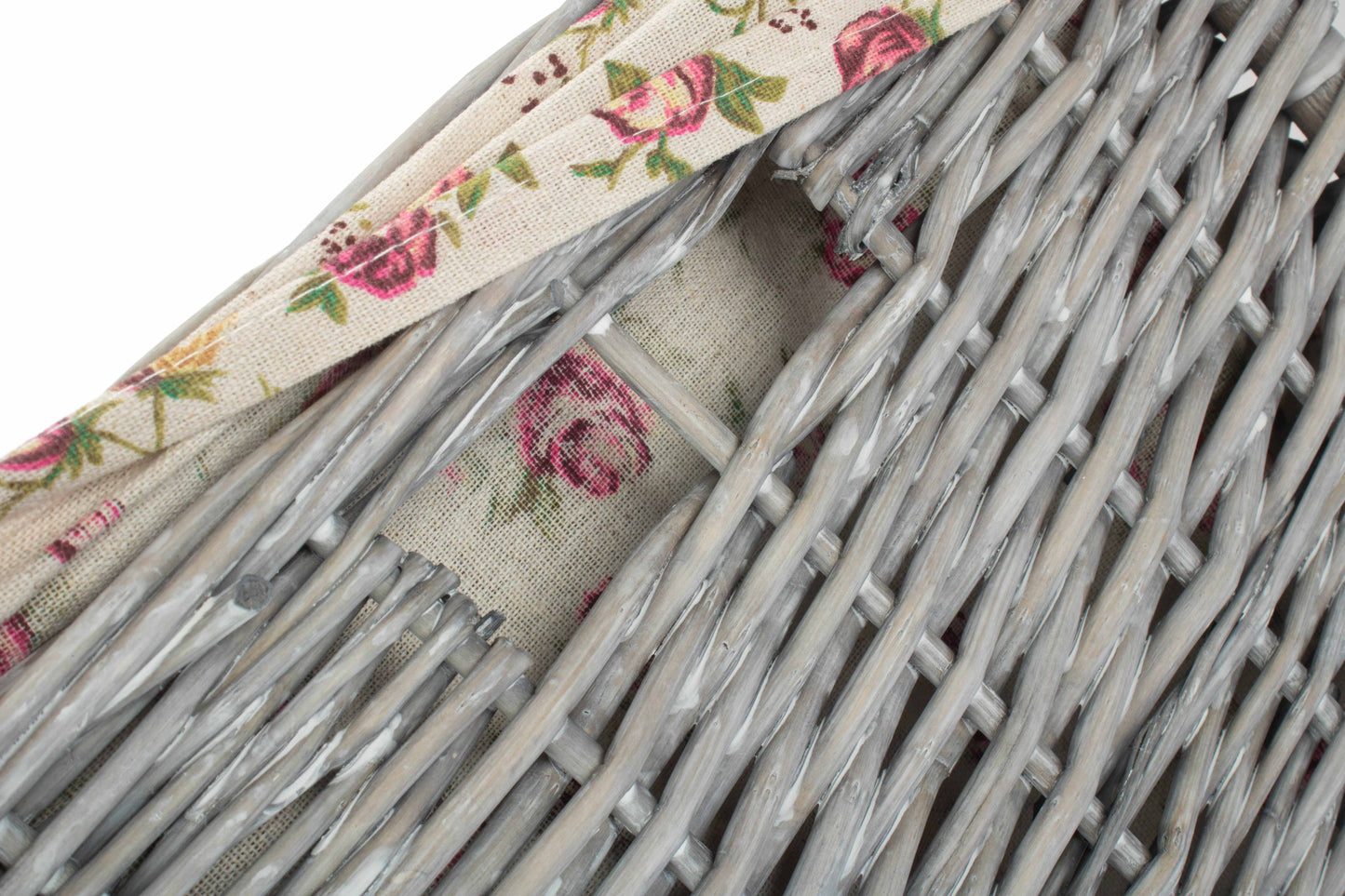 SMALL GREY WASH SQUARE LAUNDRY BASKET with GARDEN ROSE LINING