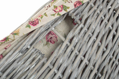 SMALL GREY WASH SQUARE LAUNDRY BASKET with GARDEN ROSE LINING
