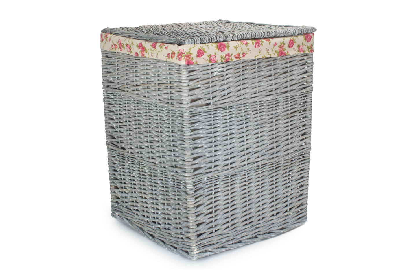 LARGE GREY WASH SQUARE LAUNDRY BASKET with GARDEN ROSE LINING