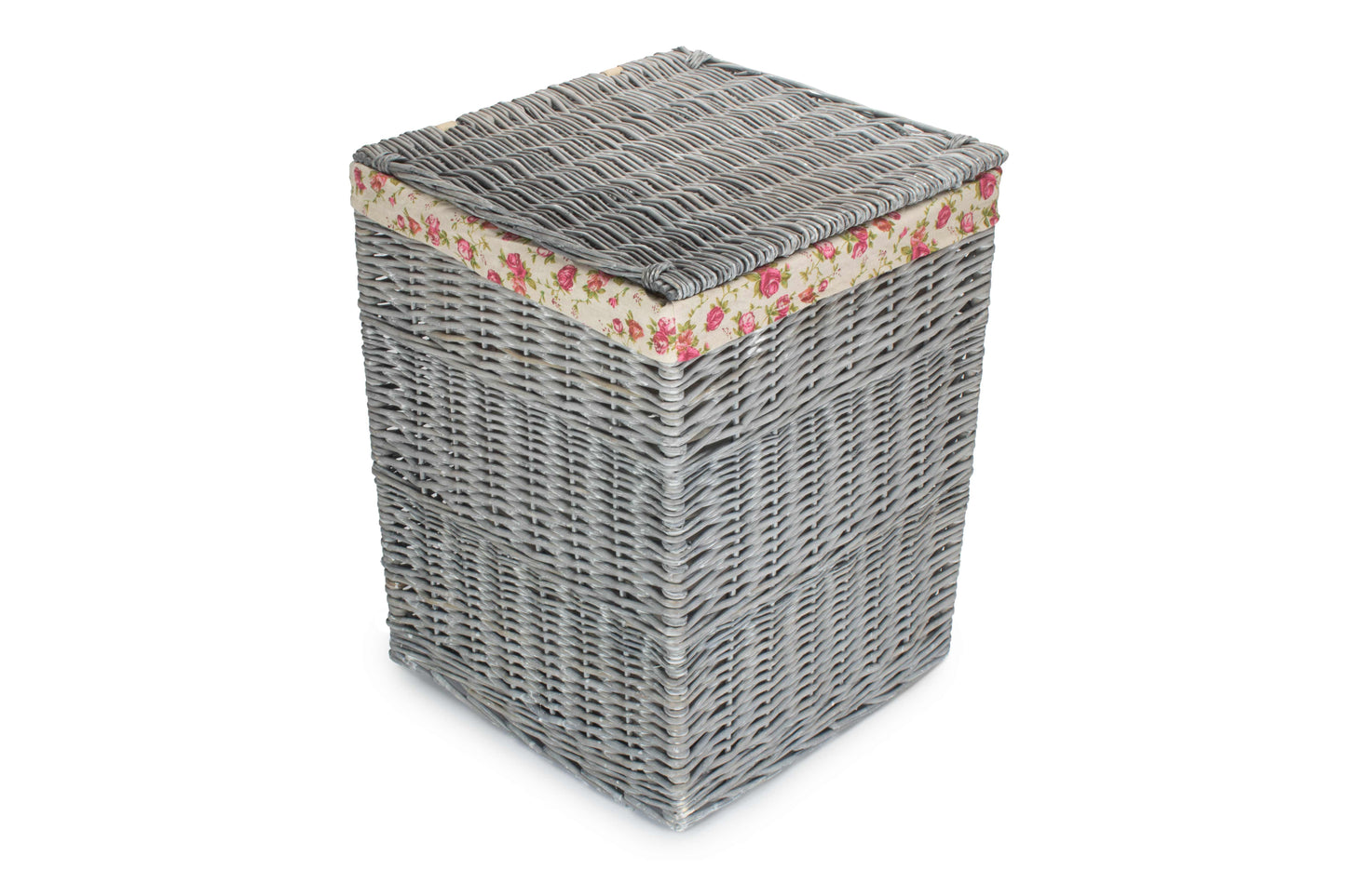 LARGE GREY WASH SQUARE LAUNDRY BASKET with GARDEN ROSE LINING
