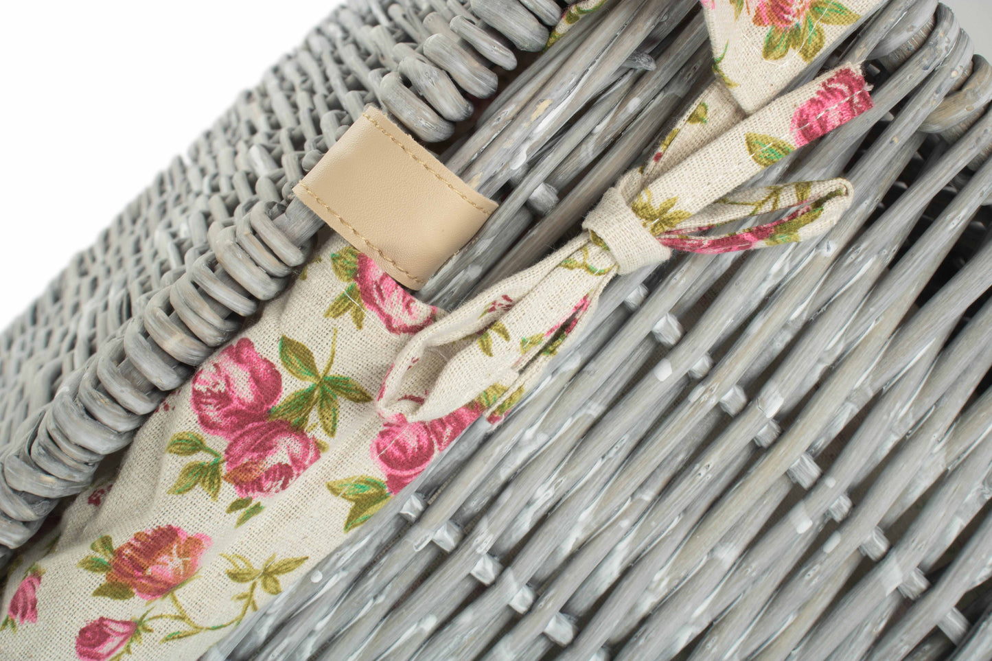 LARGE GREY WASH SQUARE LAUNDRY BASKET with GARDEN ROSE LINING