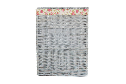 LARGE GREY WASH SQUARE LAUNDRY BASKET with GARDEN ROSE LINING
