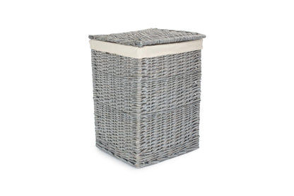SMALL GREY WASH SQUARE LAUNDRY BASKET with WHITE LINING