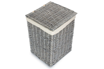 SMALL GREY WASH SQUARE LAUNDRY BASKET with WHITE LINING