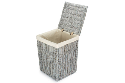 SMALL GREY WASH SQUARE LAUNDRY BASKET with WHITE LINING
