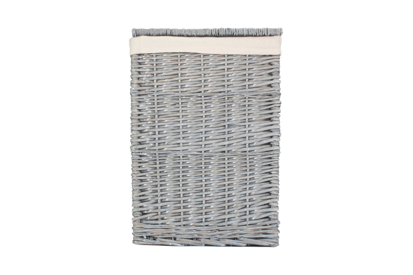 SMALL GREY WASH SQUARE LAUNDRY BASKET with WHITE LINING