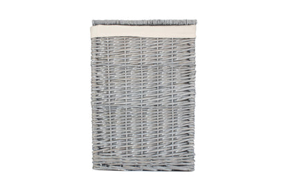 SMALL GREY WASH SQUARE LAUNDRY BASKET with WHITE LINING