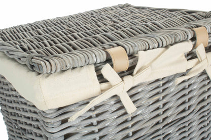 SMALL GREY WASH SQUARE LAUNDRY BASKET with WHITE LINING