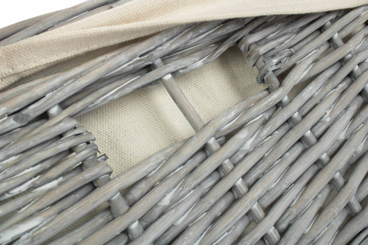 SMALL GREY WASH SQUARE LAUNDRY BASKET with WHITE LINING