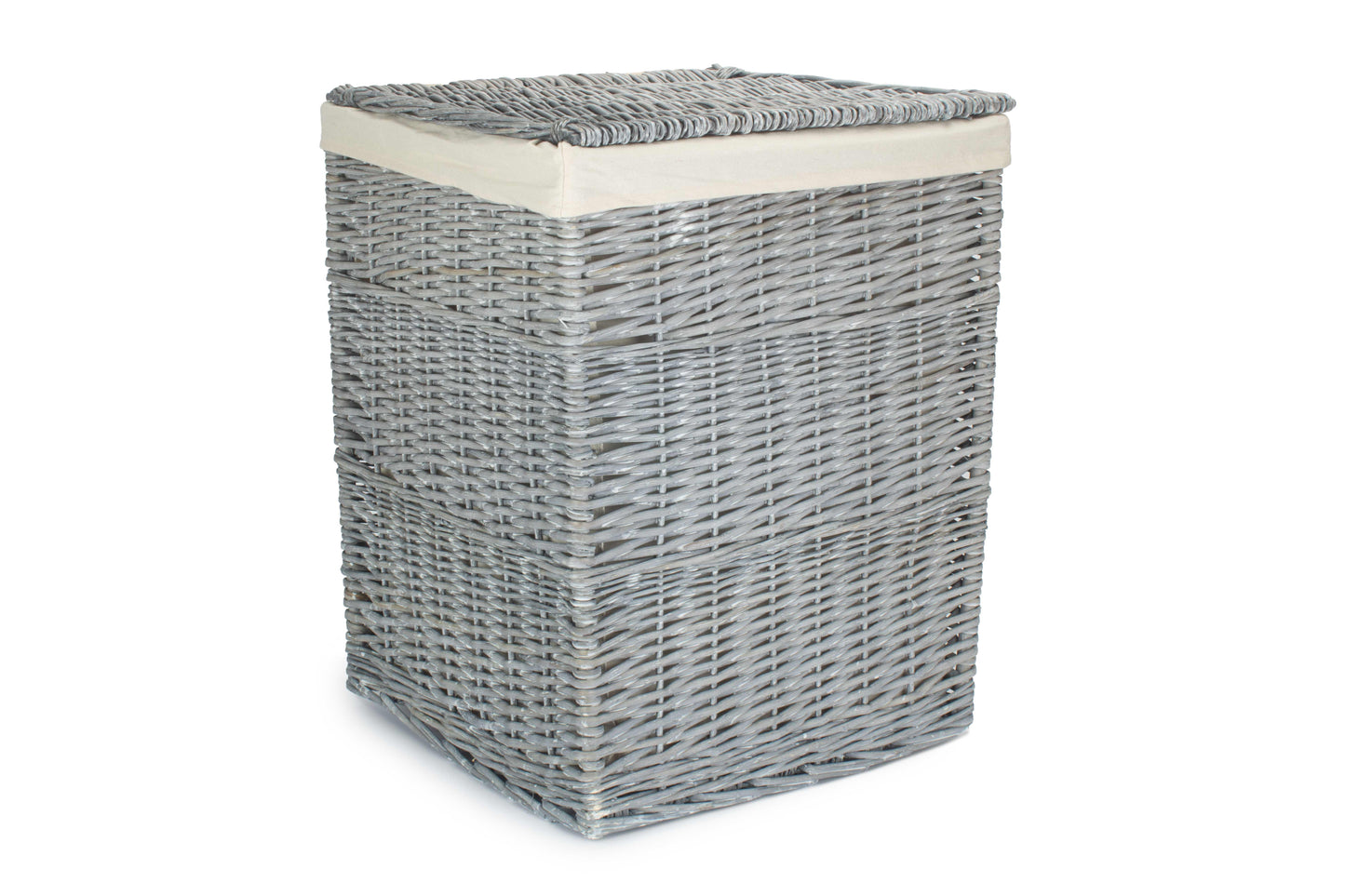 LARGE GREY WASH SQUARE LAUNDRY BASKET with WHITE LINING