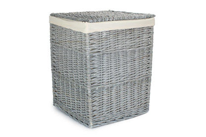 LARGE GREY WASH SQUARE LAUNDRY BASKET with WHITE LINING