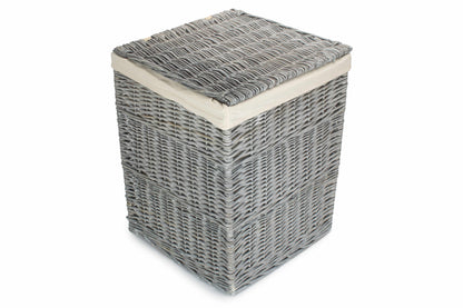 LARGE GREY WASH SQUARE LAUNDRY BASKET with WHITE LINING