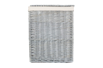 LARGE GREY WASH SQUARE LAUNDRY BASKET with WHITE LINING
