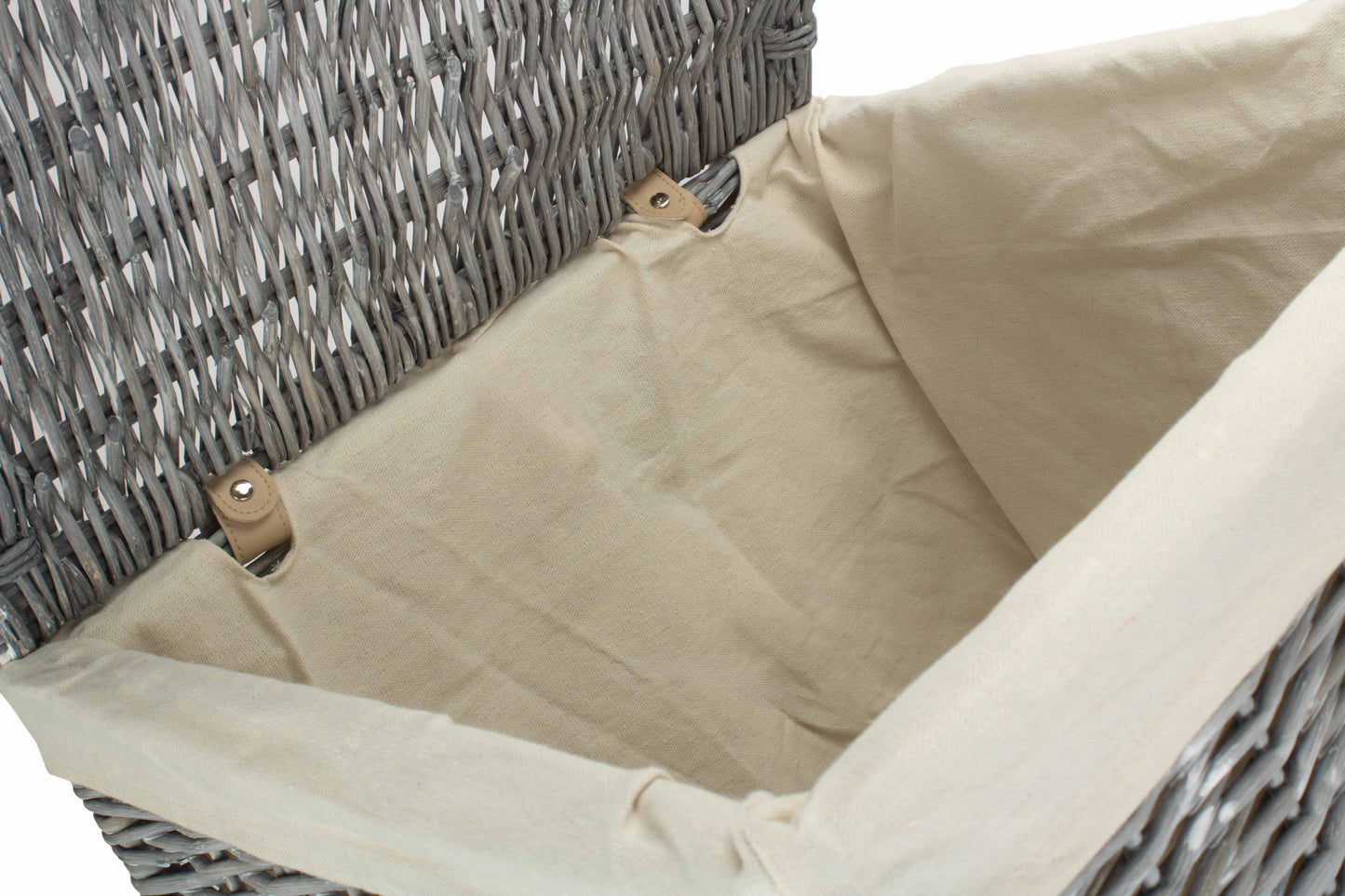 LARGE GREY WASH SQUARE LAUNDRY BASKET with WHITE LINING