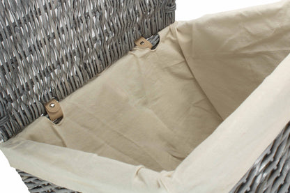LARGE GREY WASH SQUARE LAUNDRY BASKET with WHITE LINING