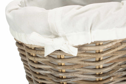 SMALL ROUND RATTAN LAUNDRY HAMPER BASKET with WHITE LINING