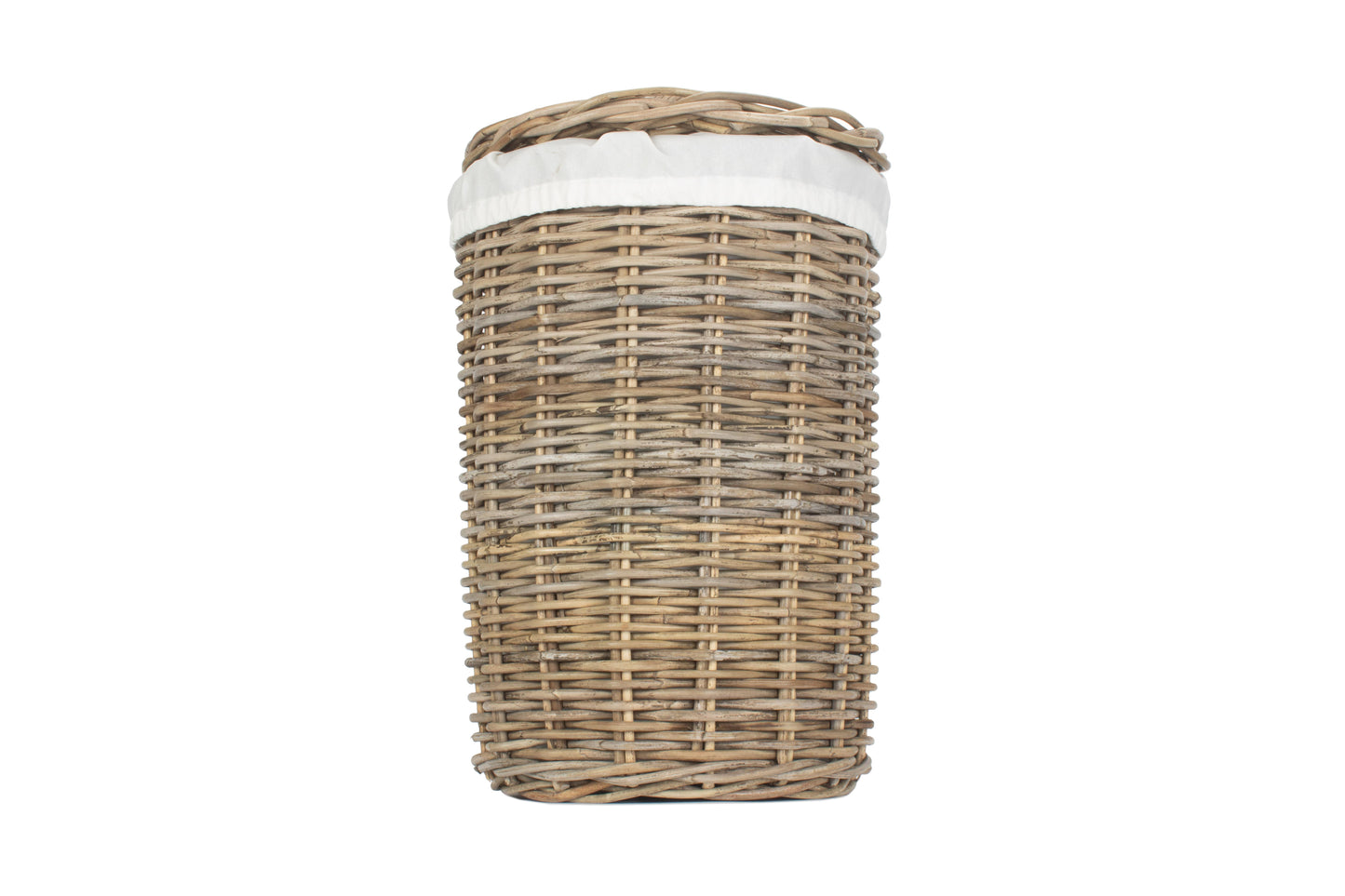 SMALL ROUND RATTAN LAUNDRY HAMPER BASKET with WHITE LINING
