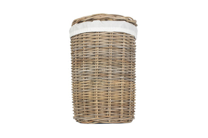 SMALL ROUND RATTAN LAUNDRY HAMPER BASKET with WHITE LINING