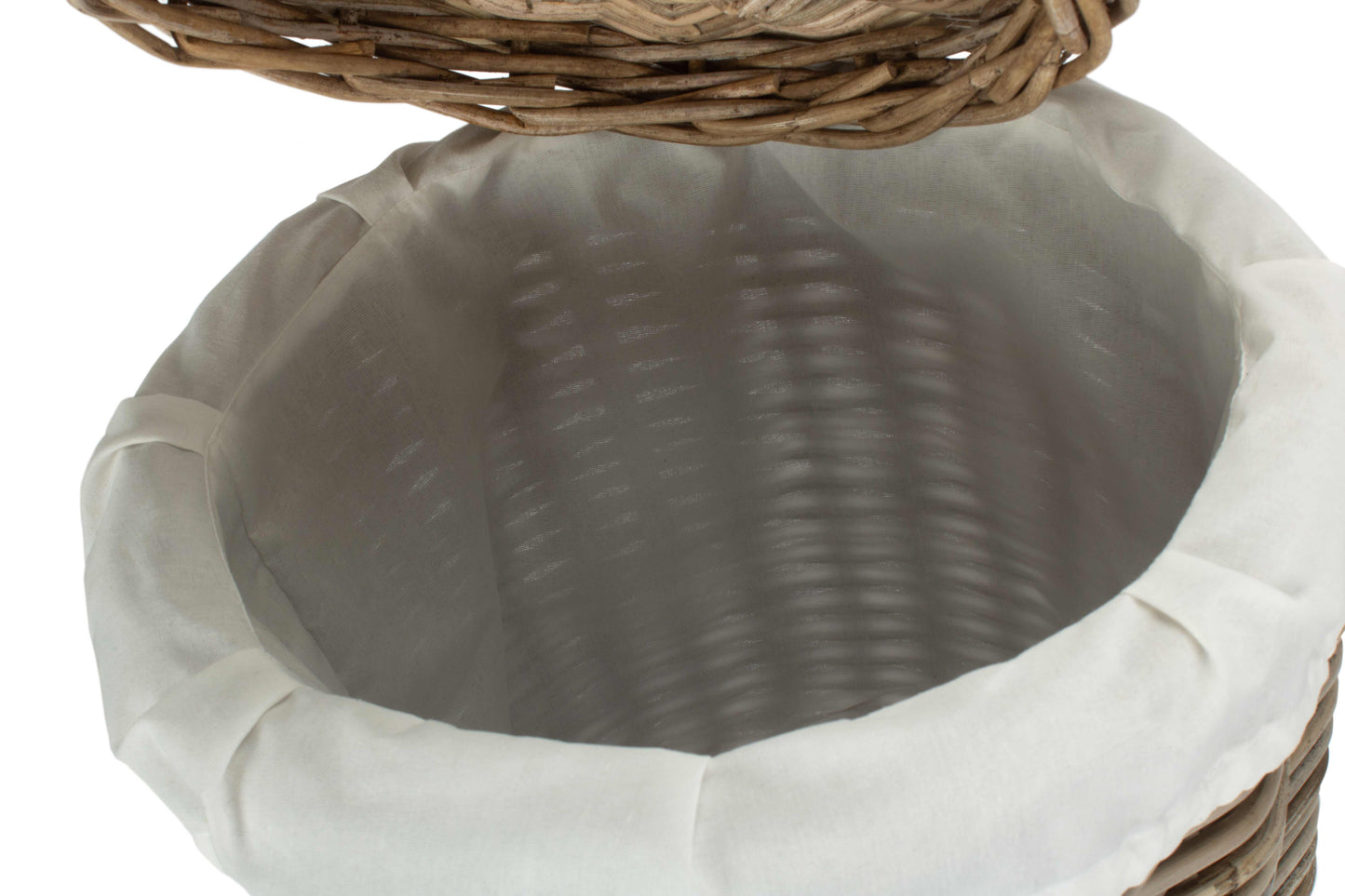 SMALL ROUND RATTAN LAUNDRY HAMPER BASKET with WHITE LINING