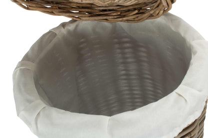 SMALL ROUND RATTAN LAUNDRY HAMPER BASKET with WHITE LINING