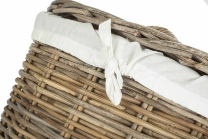 LARGE ROUND RATTAN LAUNDRY HAMPER BASKET with WHITE LINING