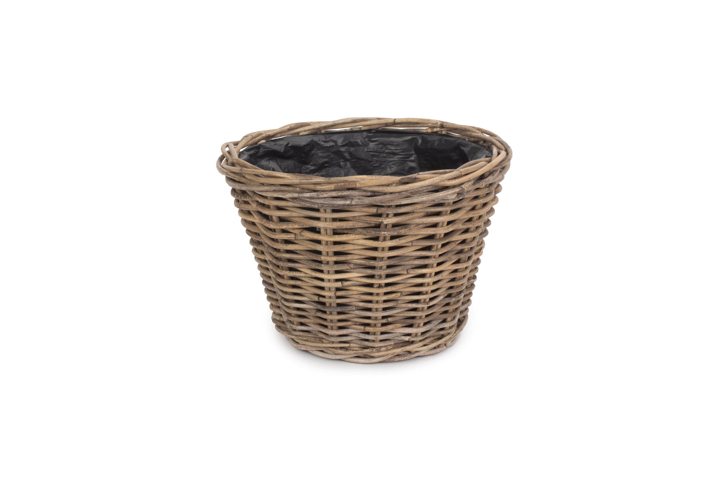 SMALL TAPERED RATTAN ROUND PLANTER with PLASTIC LINING