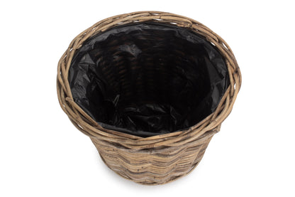 SMALL TAPERED RATTAN ROUND PLANTER with PLASTIC LINING