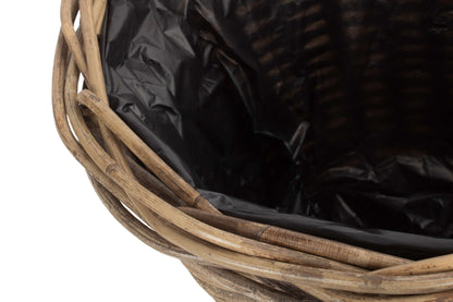 SMALL TAPERED RATTAN ROUND PLANTER with PLASTIC LINING