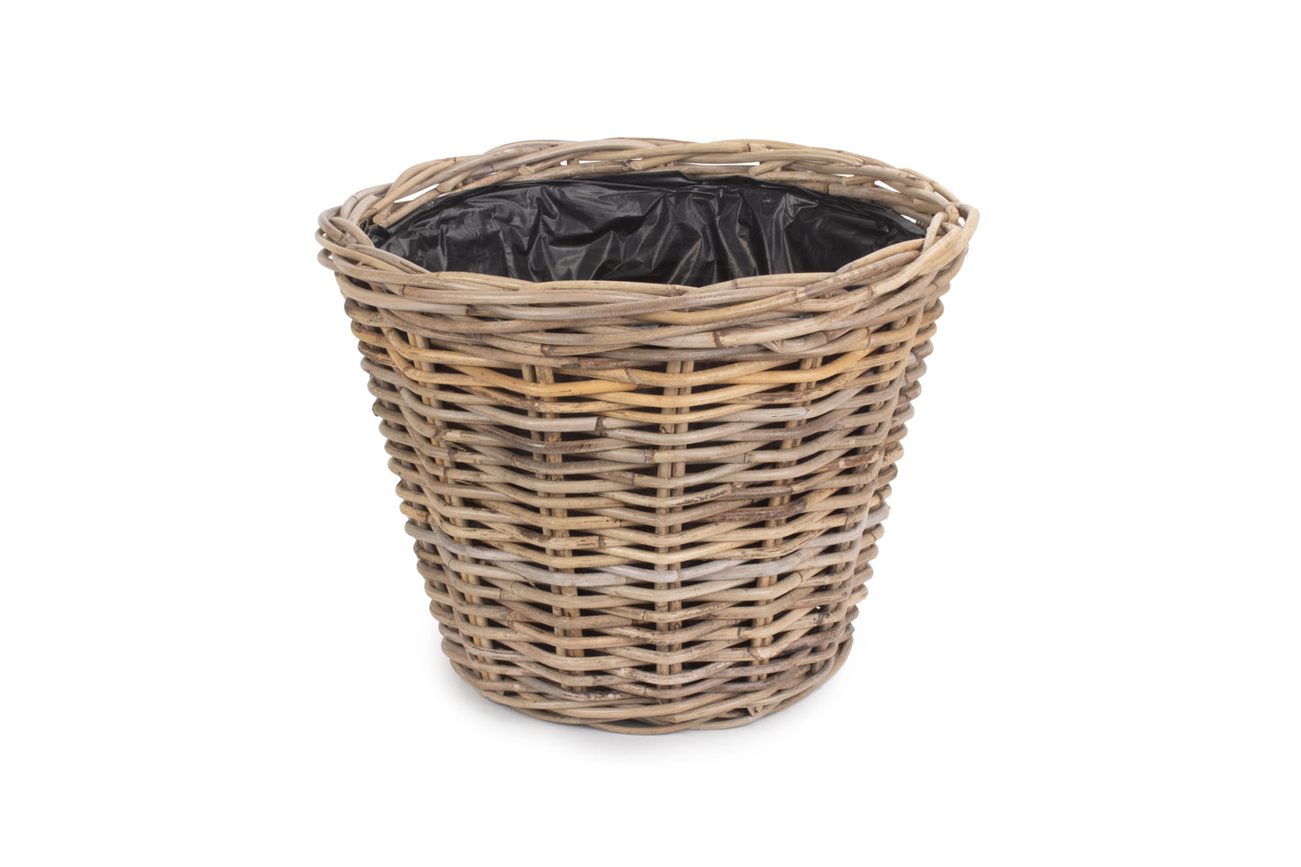 LARGE TAPERED RATTAN ROUND PLANTER with PLASTIC LINING