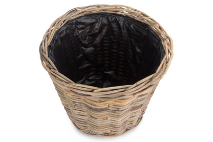 LARGE TAPERED RATTAN ROUND PLANTER with PLASTIC LINING