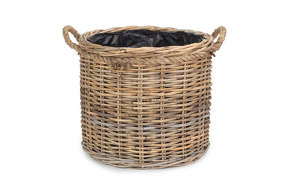 MEDIUM ROPE HANDLED RATTAN ROUND PLANTER with PLASTIC LINING
