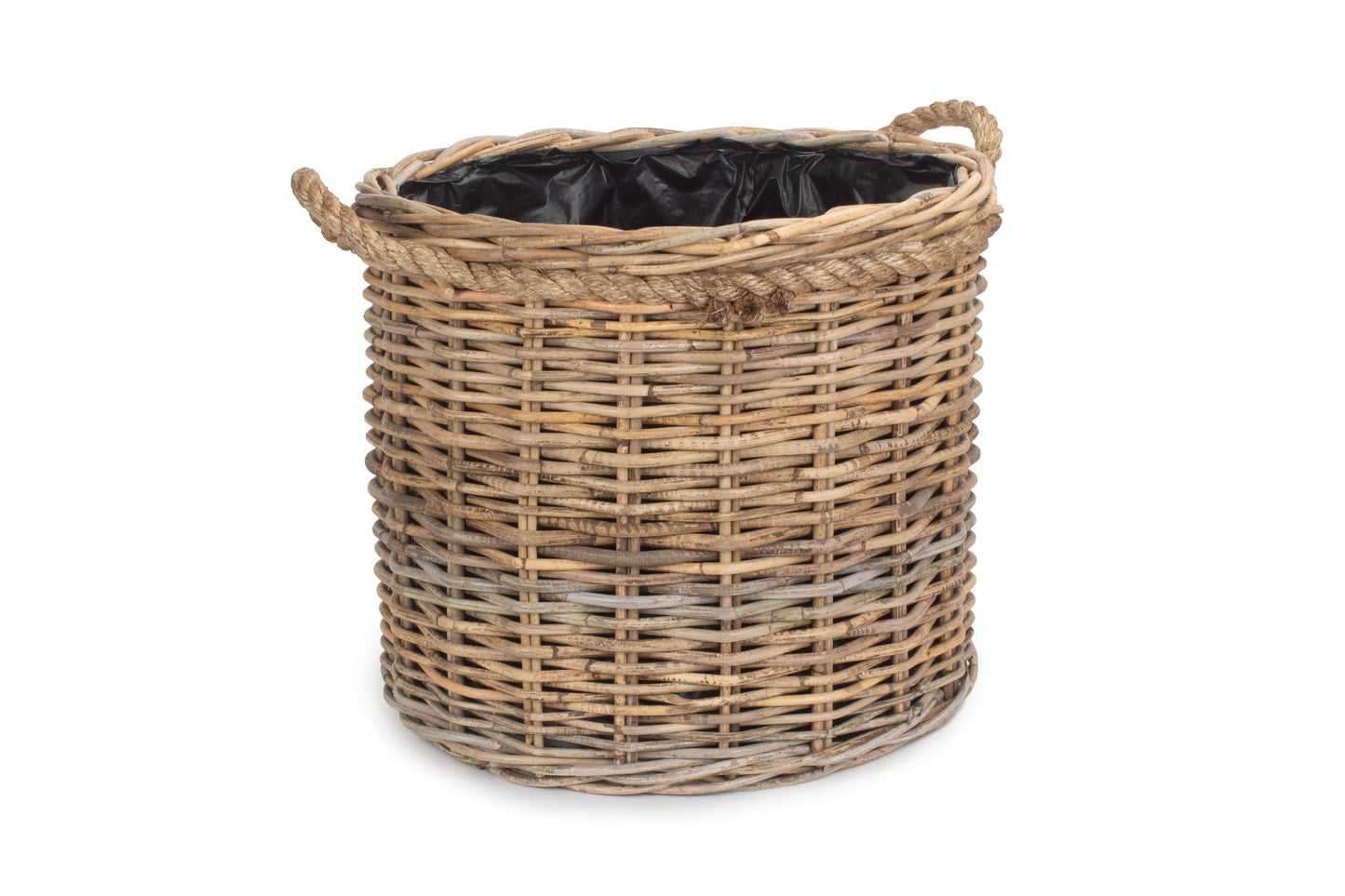 MEDIUM ROPE HANDLED RATTAN ROUND PLANTER with PLASTIC LINING