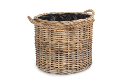 MEDIUM ROPE HANDLED RATTAN ROUND PLANTER with PLASTIC LINING