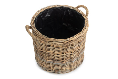 MEDIUM ROPE HANDLED RATTAN ROUND PLANTER with PLASTIC LINING