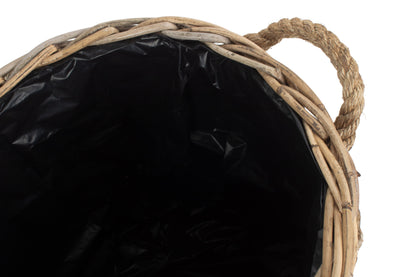 MEDIUM ROPE HANDLED RATTAN ROUND PLANTER with PLASTIC LINING