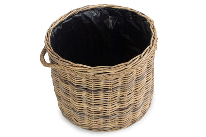 LARGE ROPE HANDLED RATTAN ROUND PLANTER with PLASTIC LINING