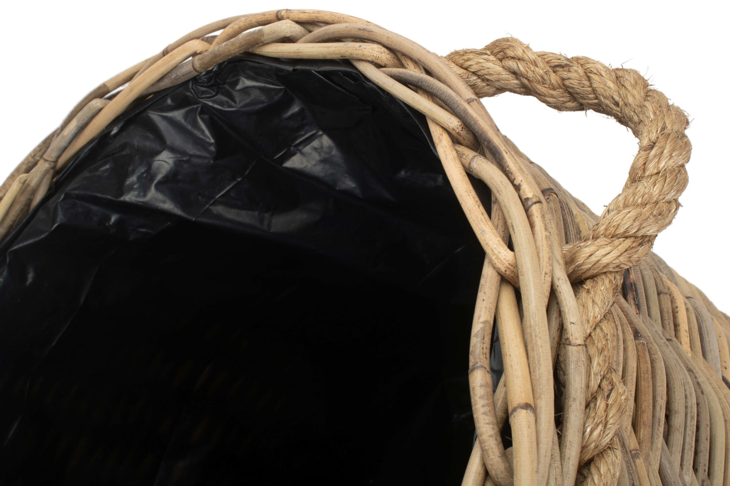 LARGE ROPE HANDLED RATTAN ROUND PLANTER with PLASTIC LINING