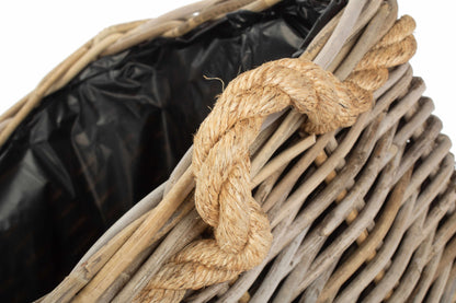 SMALL SQUARE TAPERED ROPE HANDLED RATTAN PLANTER with PLASTIC LINING