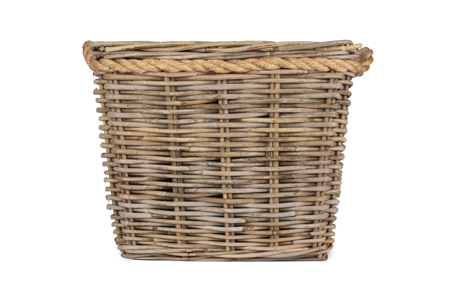 MEDIUM SQUARE TAPERED ROPE HANDLED RATTAN PLANTER with PLASTIC LINING